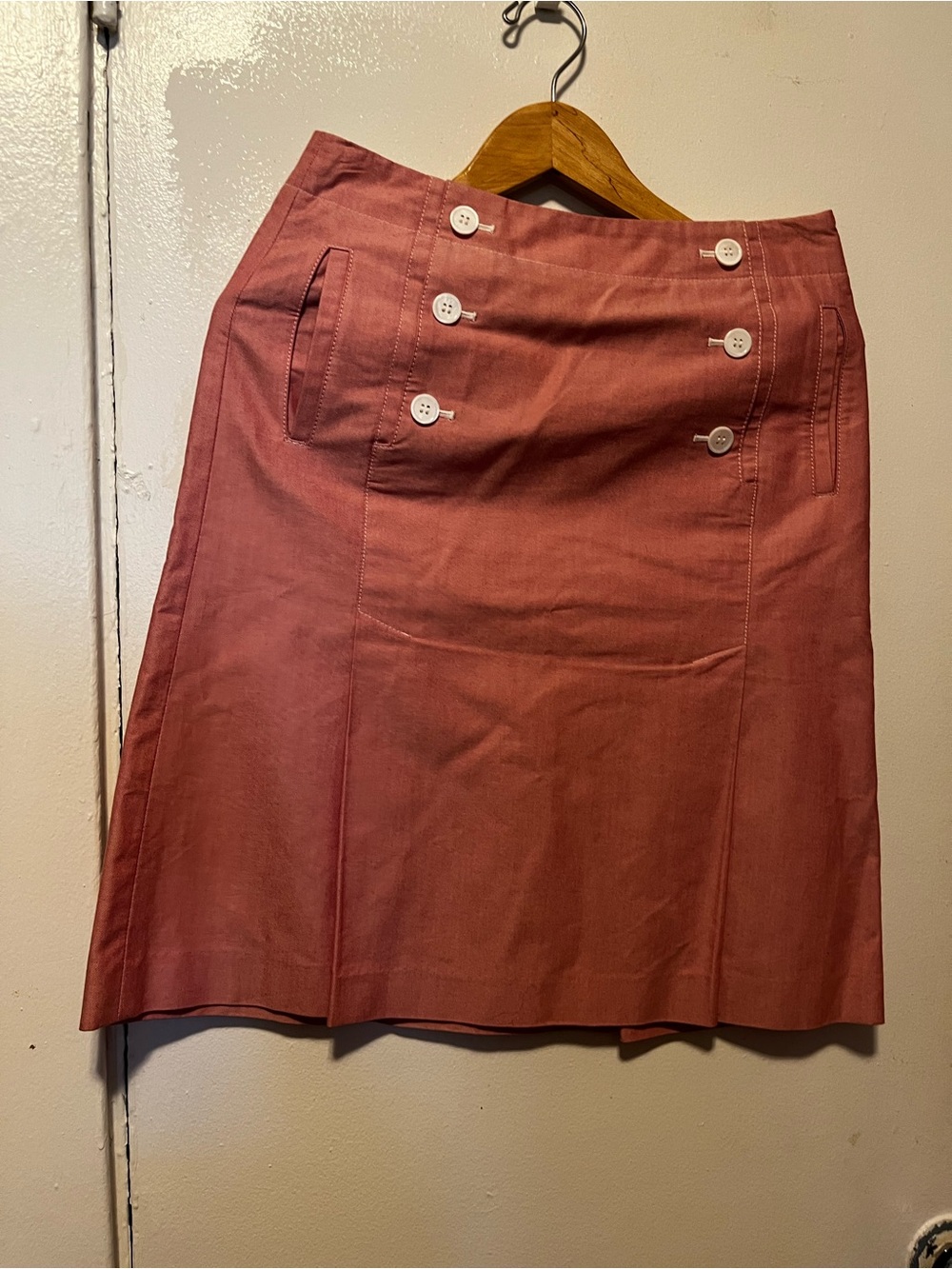 Talbots Rose-Mauve Button-Front Midi Skirt